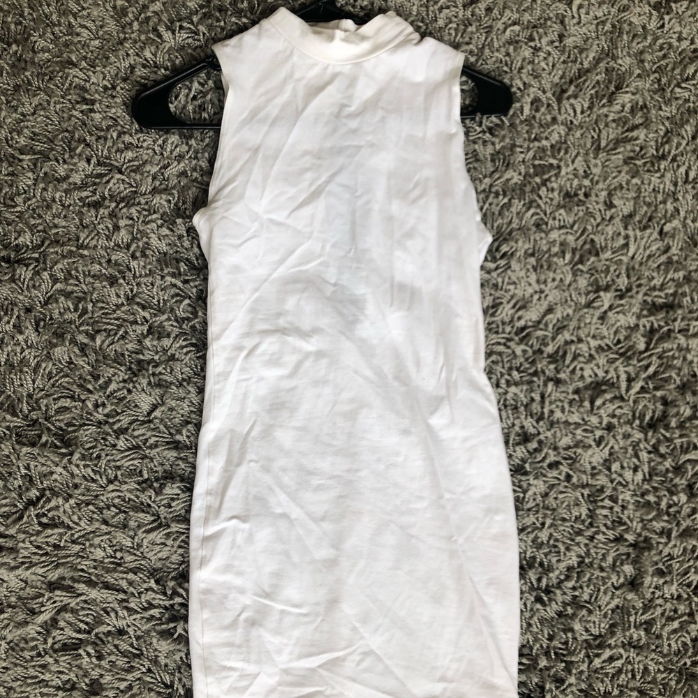 White Sleeveless Turtleneck Mini Dress